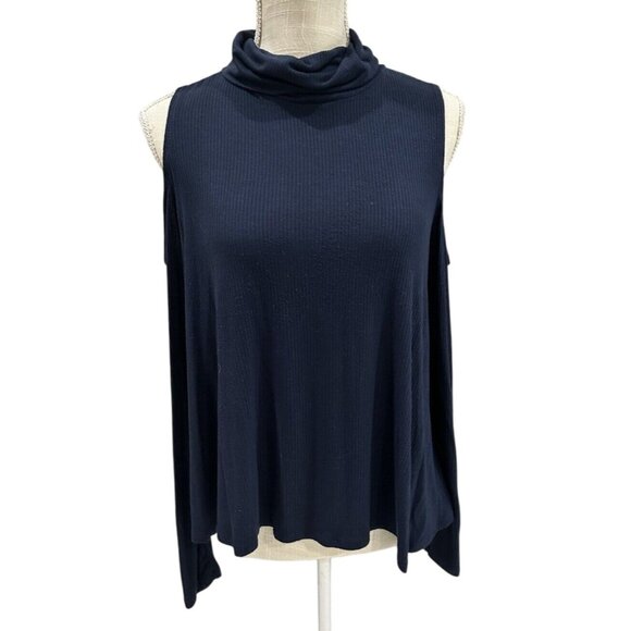 See You Monday Womens Navy Sleeveless Turtleneck Cold Shoulder Top L - Picture 1 of 8
